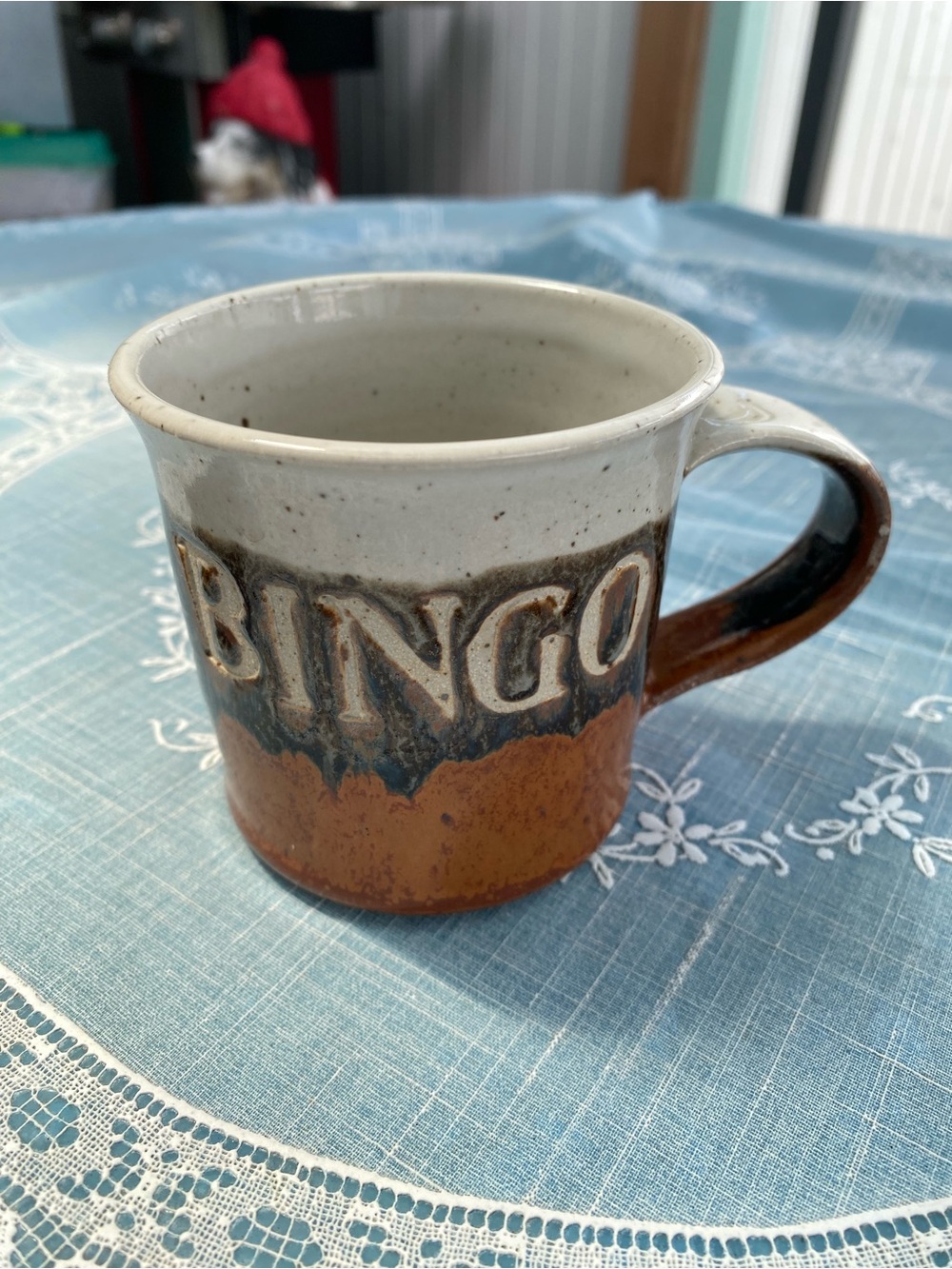 Bingo Handmade Clay Coffee Mug - Brown and Cream New